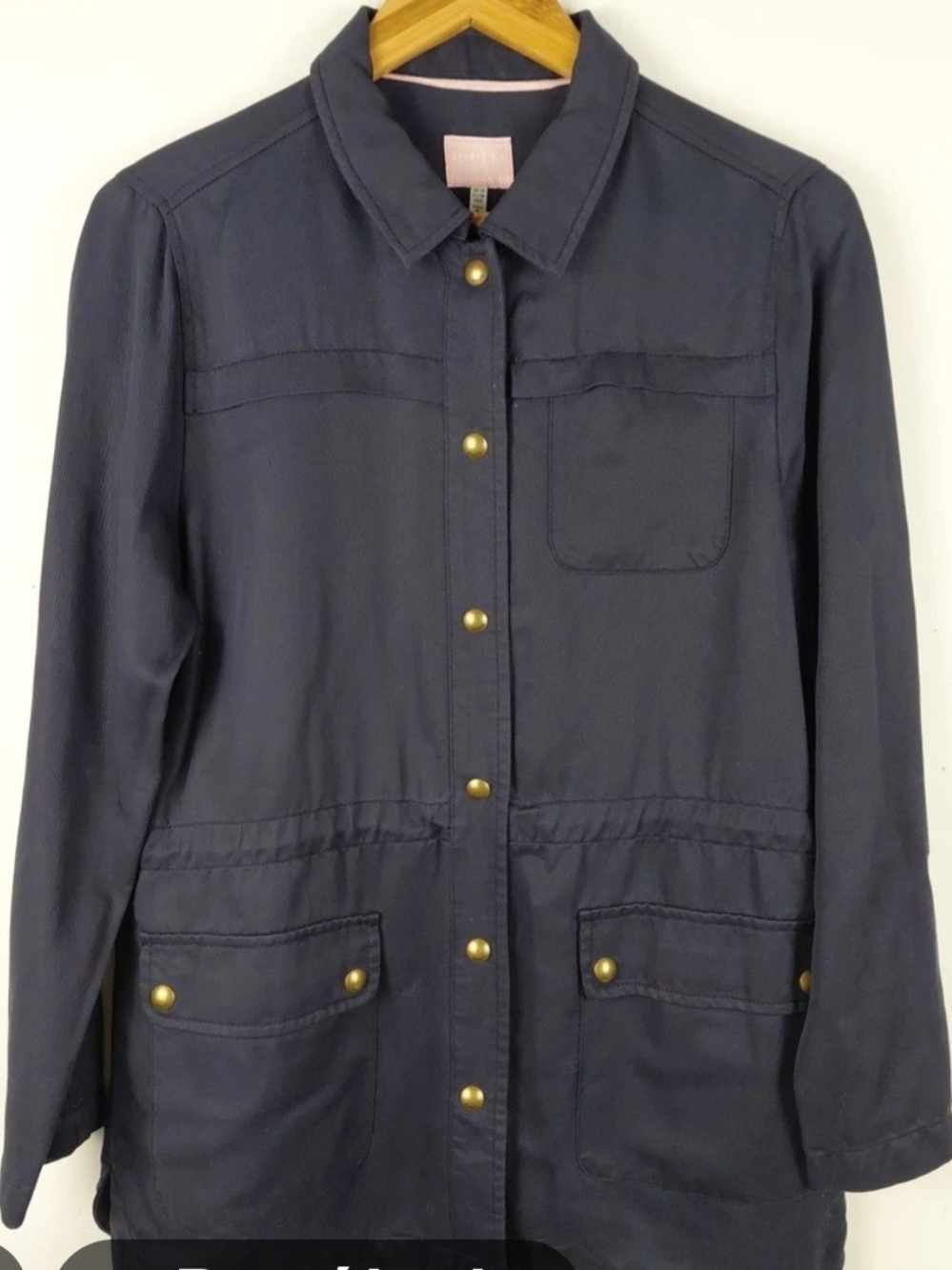 Joules Cassidy Utility Jacket Navy Blue Lyocell Drawstring Waist Field Coat Sz2